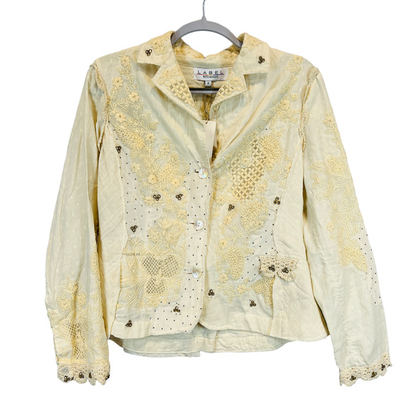 NWT Label Ritu Kumar Embroidered Floral Rhinestone Blazer Jacket White Size 2 - Picture 2 of 14